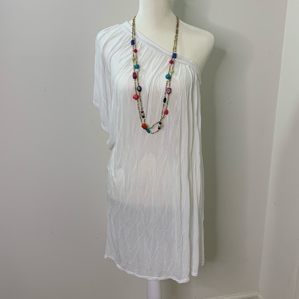 NWT LA Made One Shoulder Draped Swimsuit Cover Up in White